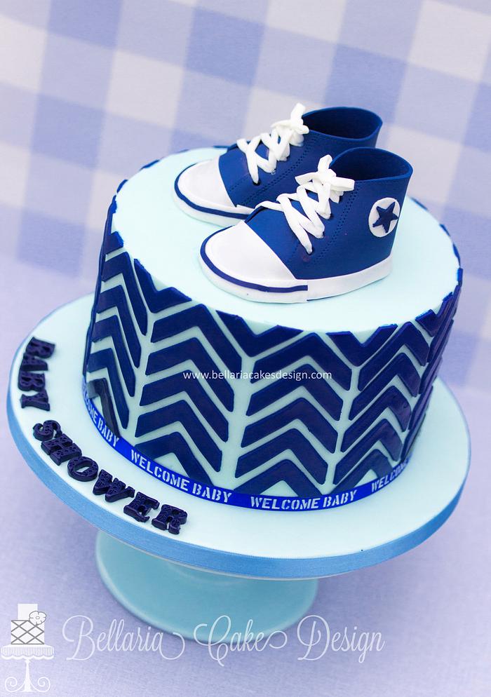 Navy baby Converse cake
