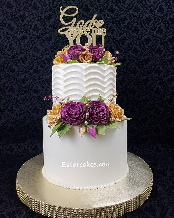 Burgundy and gold wedding shower cake