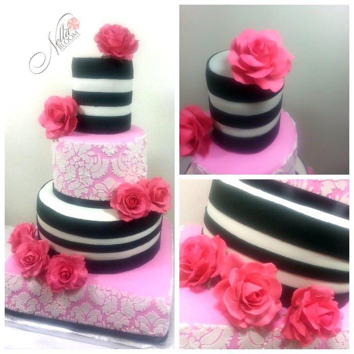 Pink, Black ,and White cake