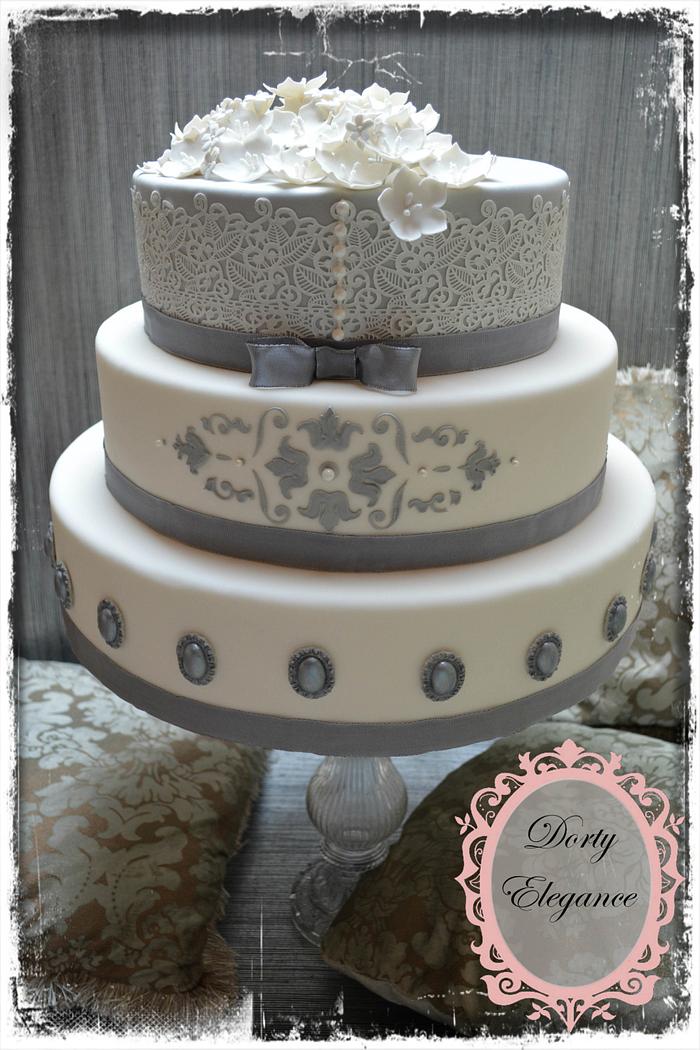 Silver and grey wedding cake