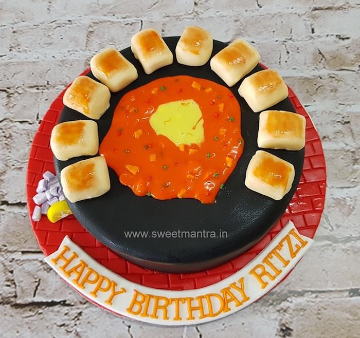 Pav Bhaji theme customized designer fondant cake with 3D - CakesDecor