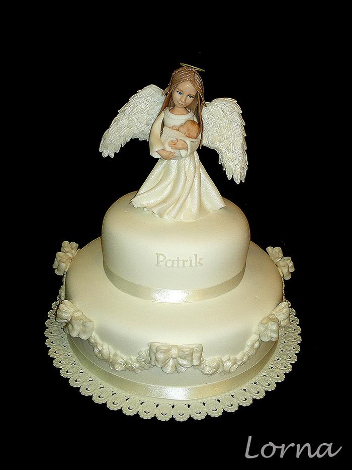 Christening cake with angel..
