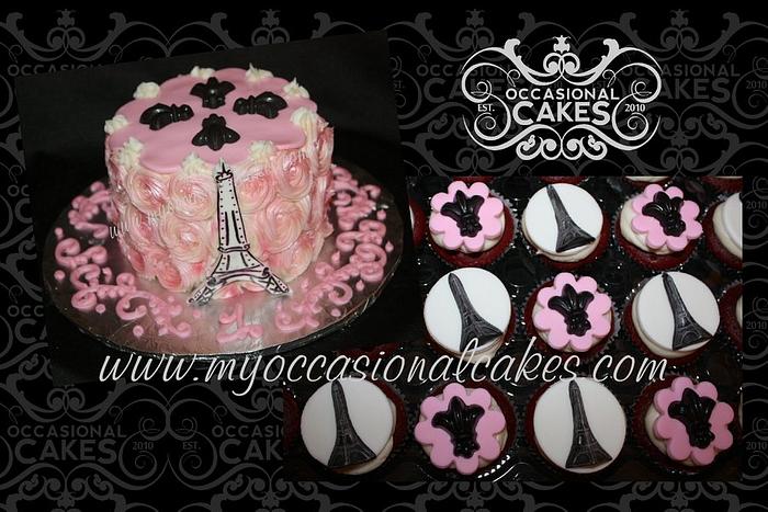 Paris Themed Cake & Cupcakes