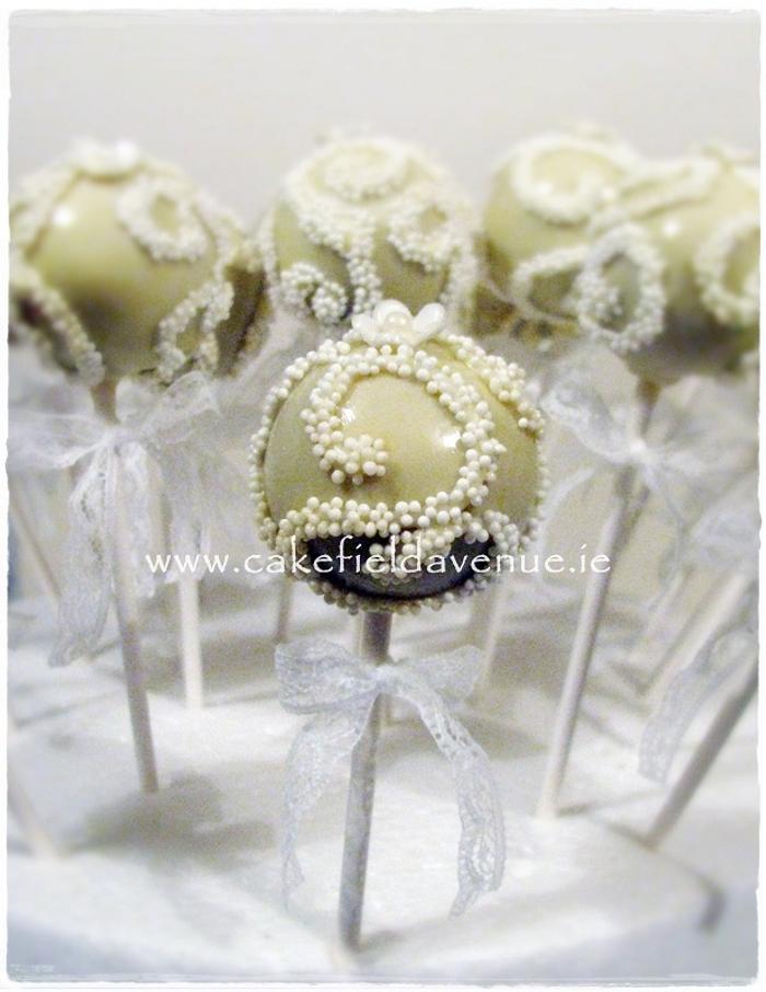 WHITE AND CREAM WEDDING CAKE POPS - Decorated Cake by - CakesDecor