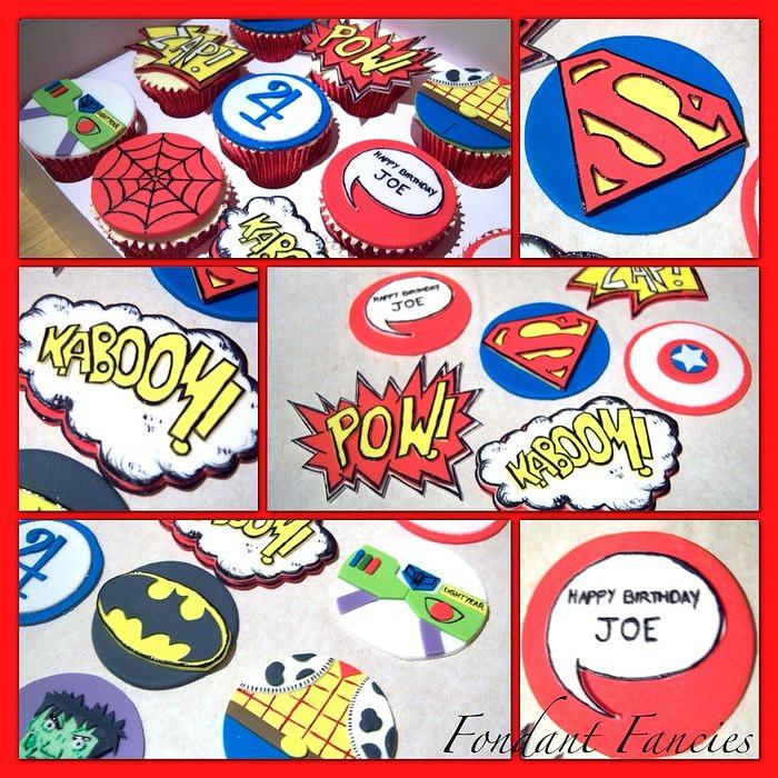 Comic styled character cupcakes