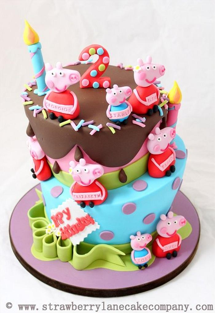 Peppa Pig joint birthday cake for six 2 year olds 