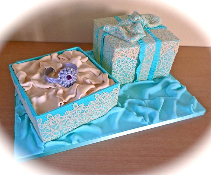 Engagement ring and box cake