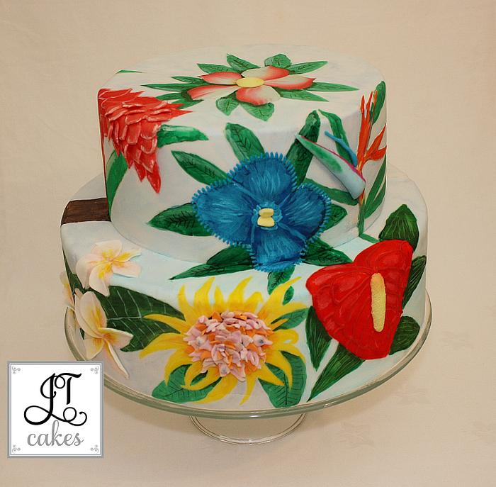 Exotic flowers hand painted cake cake