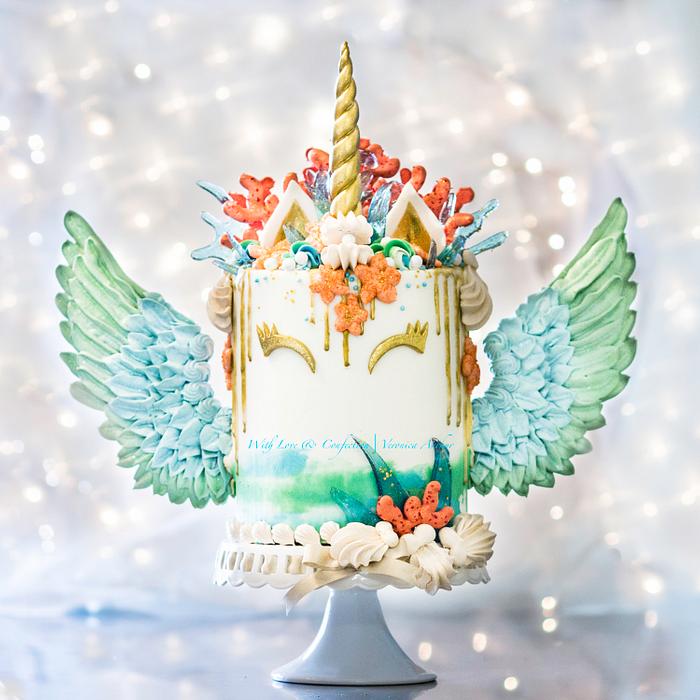 Mermaid Unicorn Cake with meringue wings by With Love & Confection | Veronica Arthur