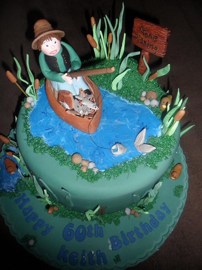 man fishing in a boat birthday cake