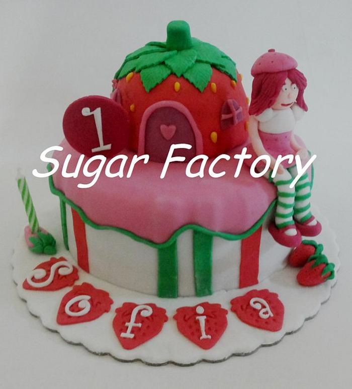 Strawberry house and girl cake