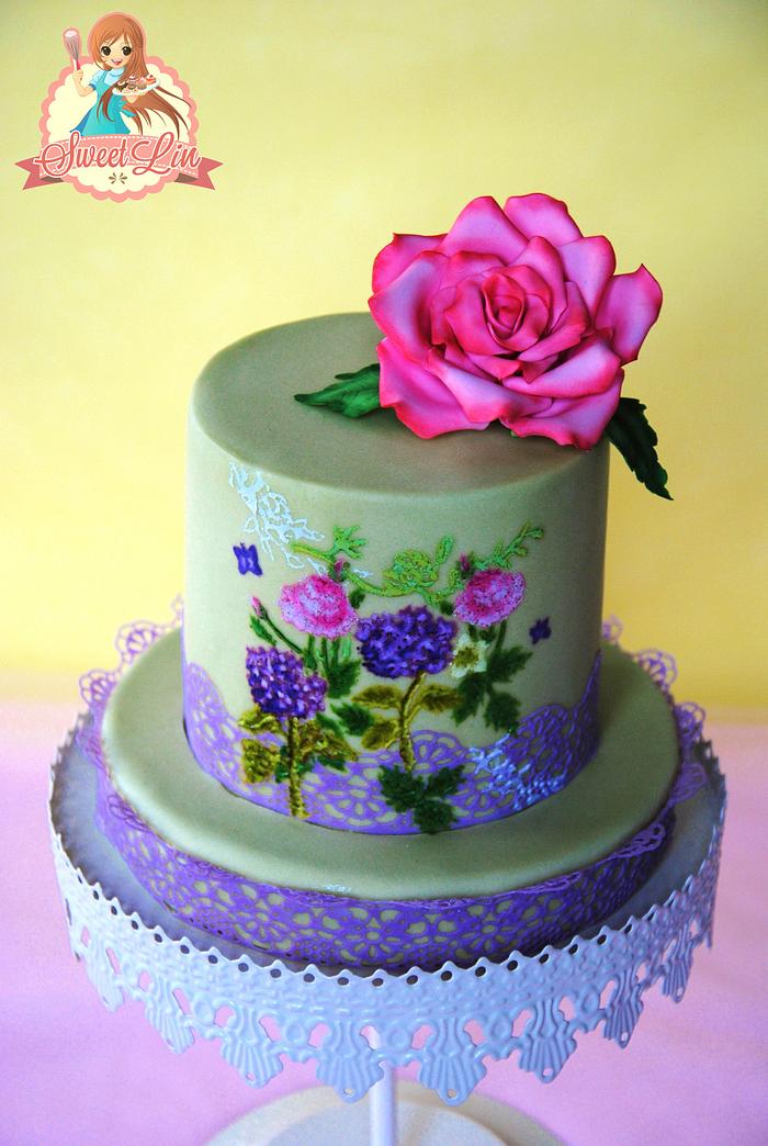 Handpainted Flowers Cake For Mother's Day