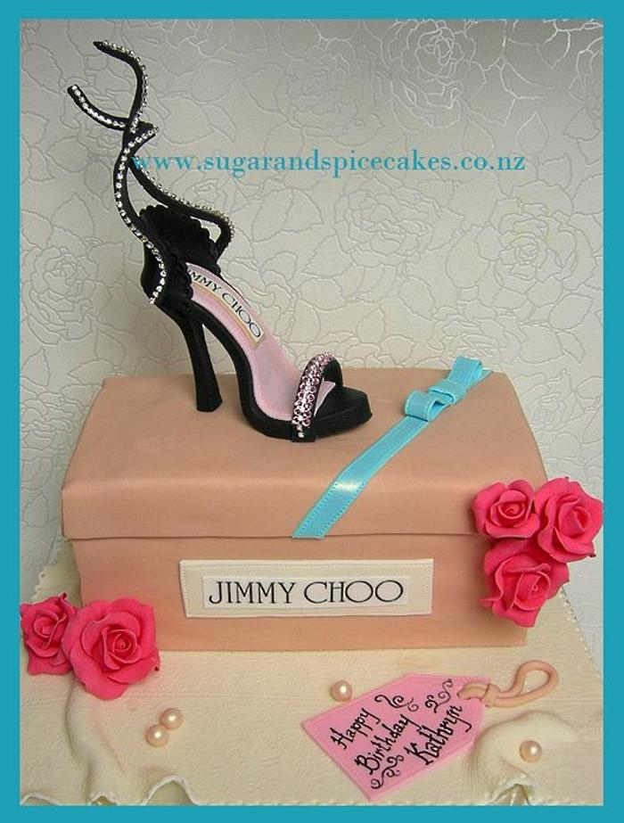 Jimmy Choo Bling Drama: Shoe Box Cake with strapy stiletto
