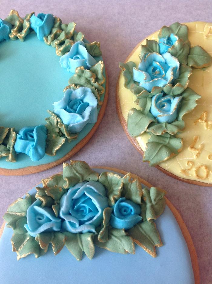 Royal Icing Roses Orange and Ginger Aniversary Cookies