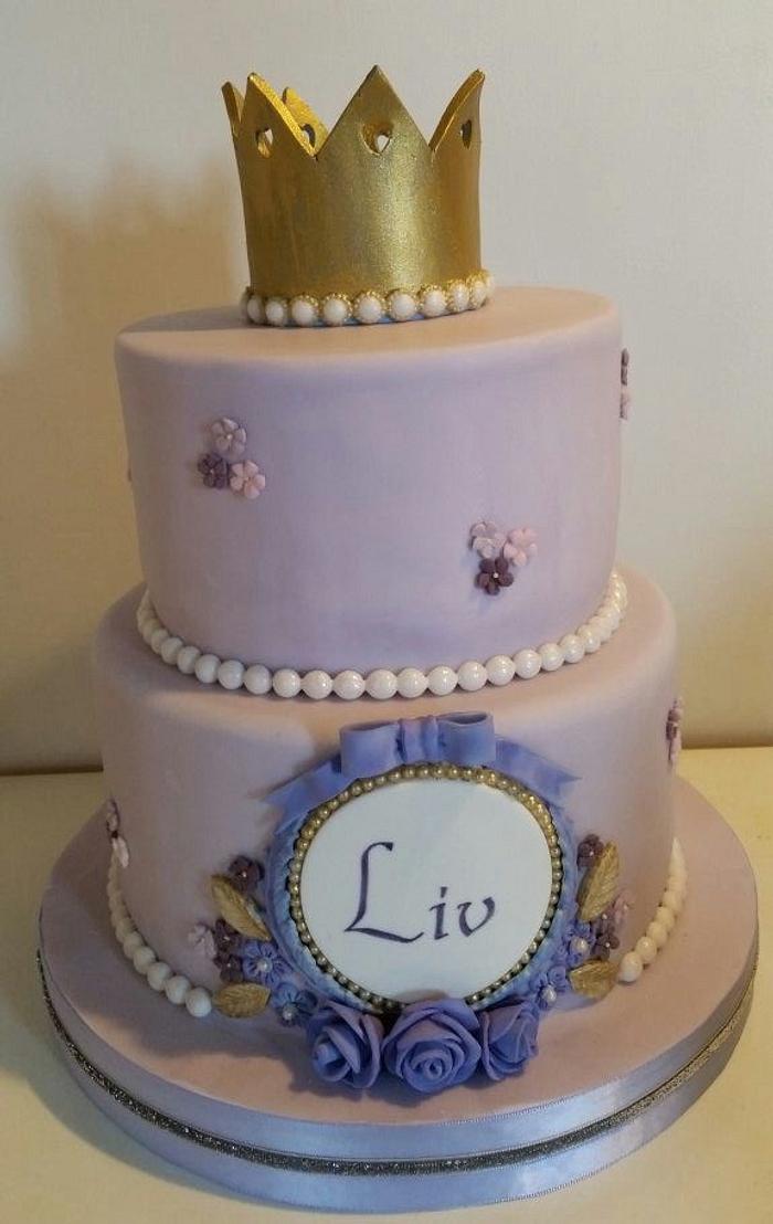 lila christening cake for a baby girl