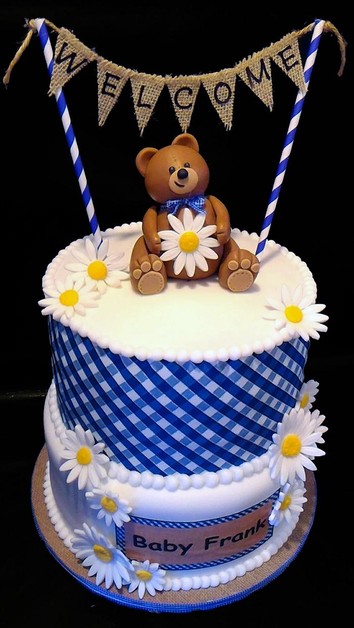 Teddy Bear Gingham Baby Shower Cake