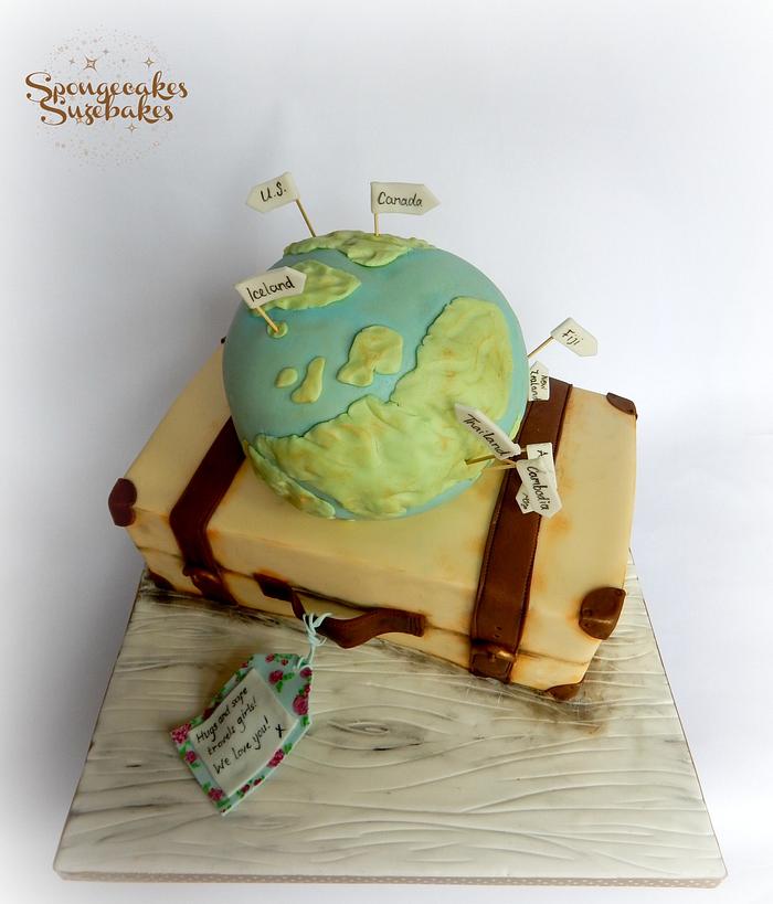 Travel Theme - Globe & Suitcase Cake