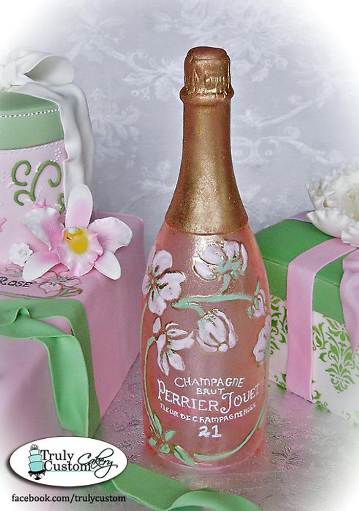 21st Birthday Champagne Bottle and Gift Box Cake