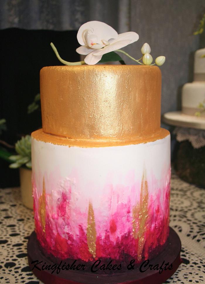 Pink & Gold Abstract Wedding Cake