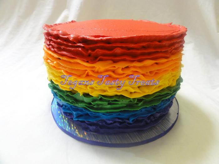 Rainbow buttercream ruffle cake