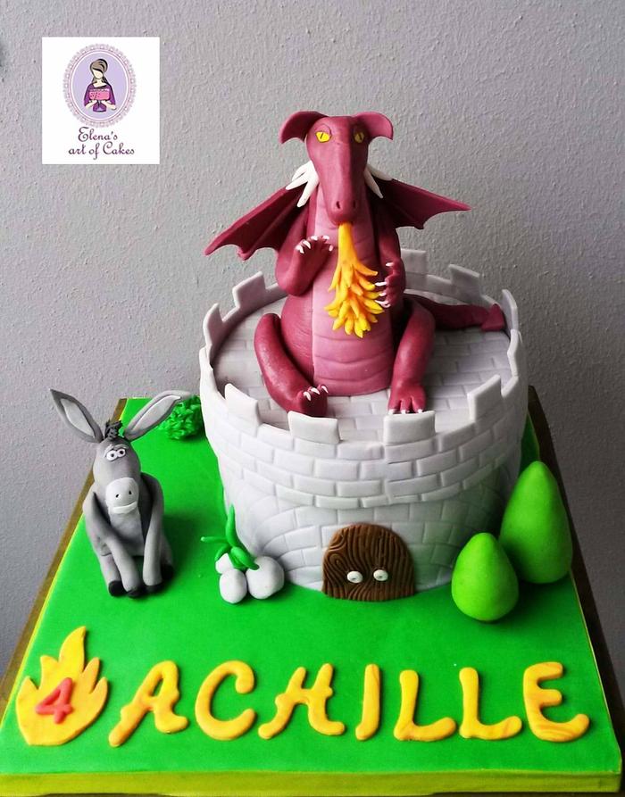 Donkey and Dragon castle cake 