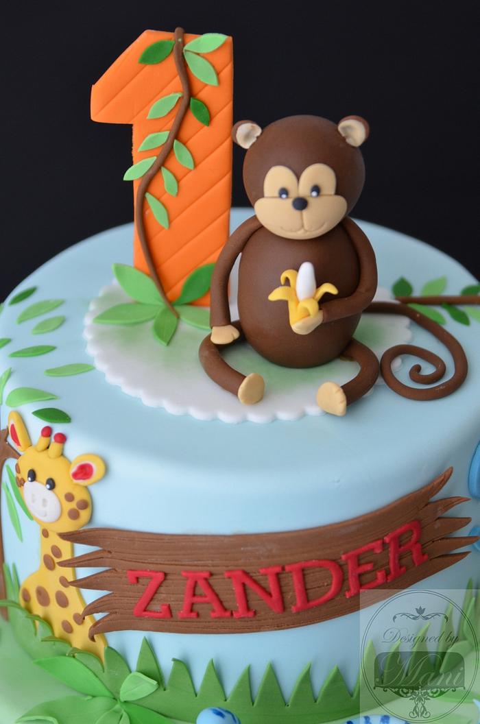 Jungle themed 1st Birthday cake