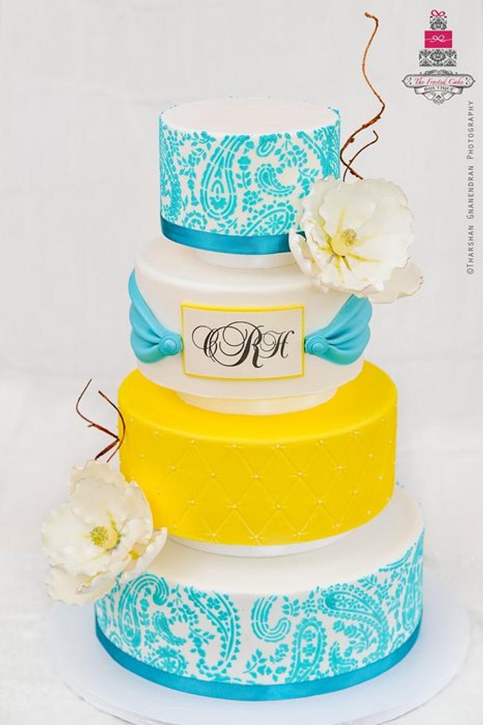 Paisley and Magnolia Wedding Cake