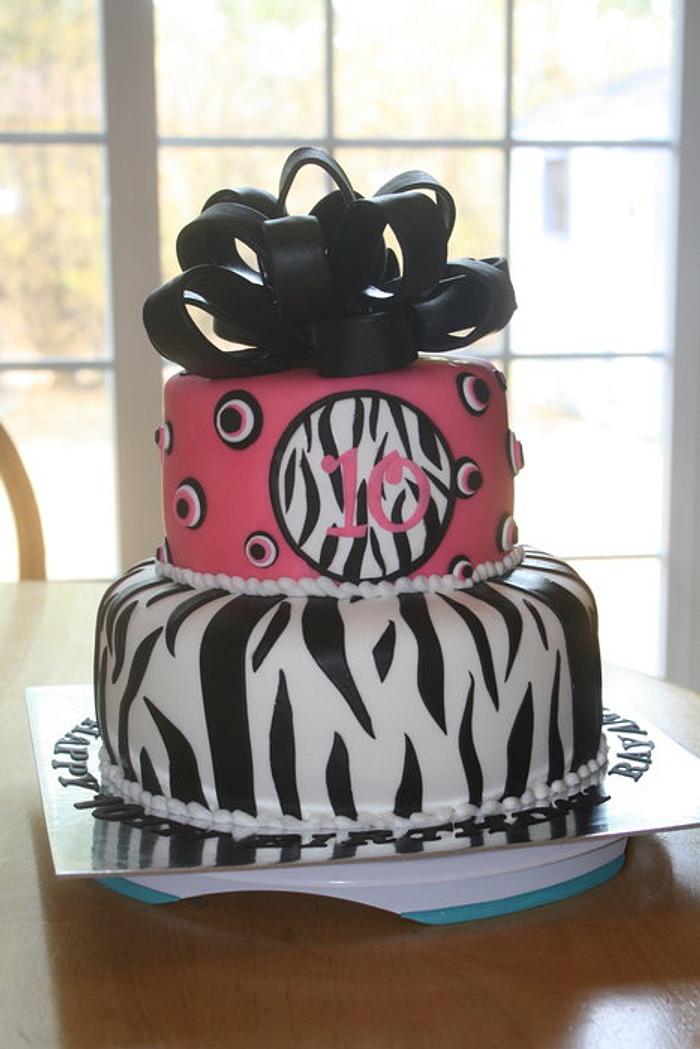 Pink and Black Tiered Zebra Print Cake