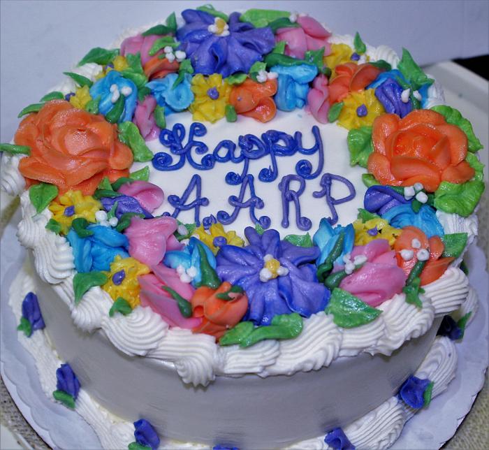 AARP cake buttercream flowers