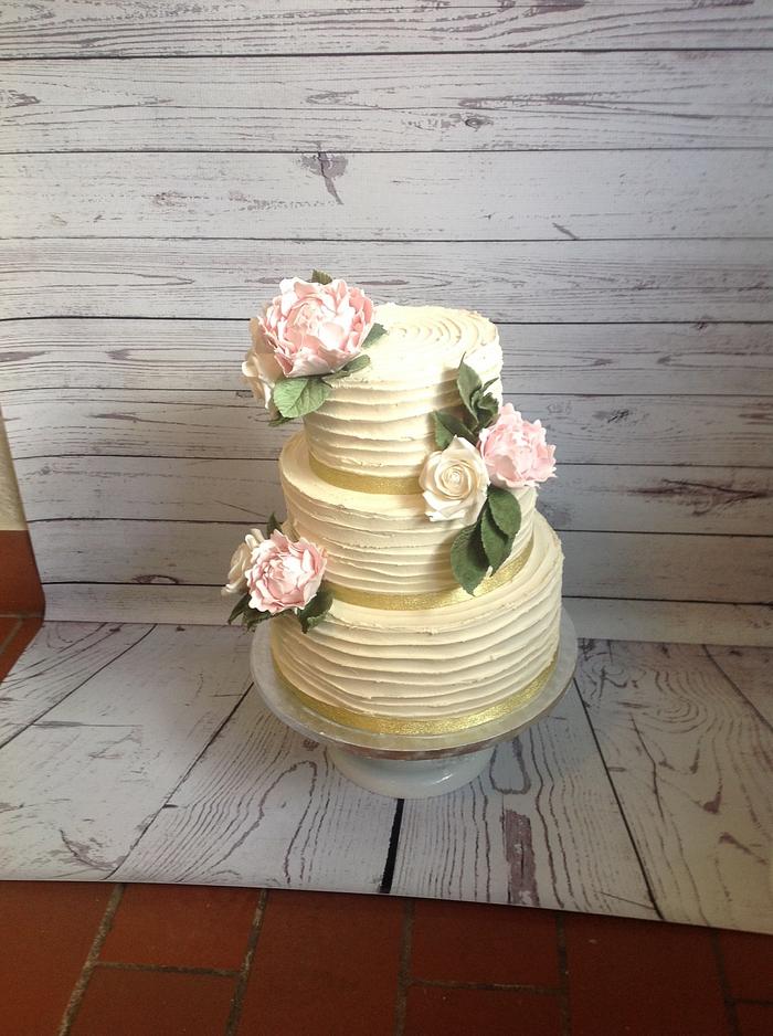 Rustic peonie and rose wedding cake