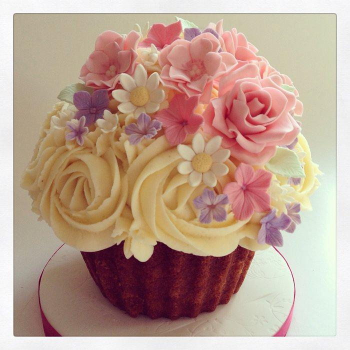 Garden flower themed giant cupcake