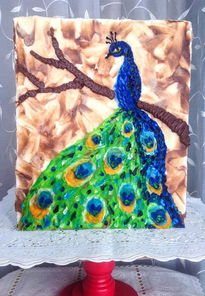 Peacock in palette knife with buttercream