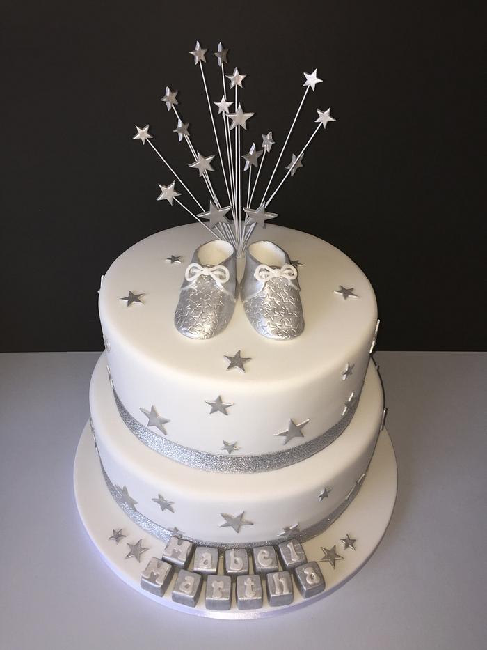 Silver stars Christening cake