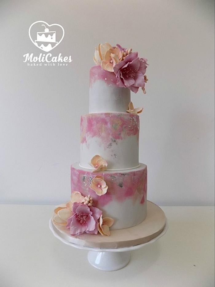 Pink wedding cake 