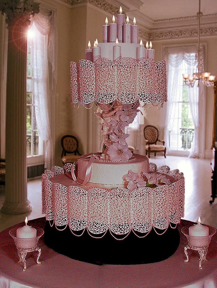 Pink scallop lace wedding cake