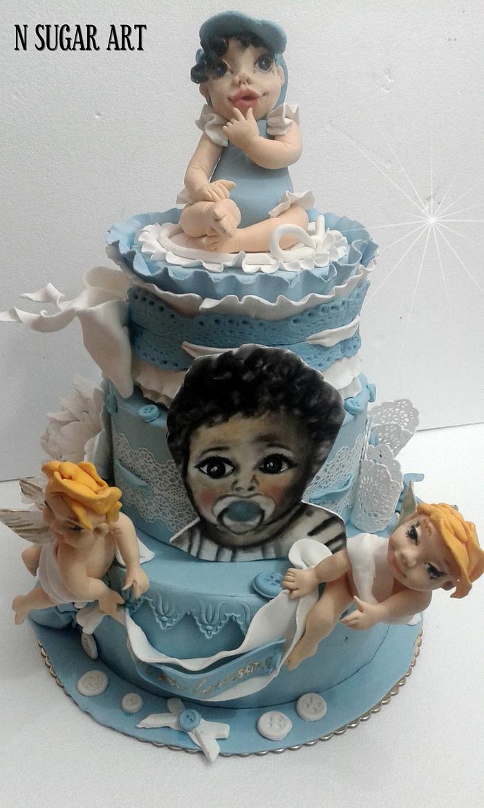 Baby boy christening cake