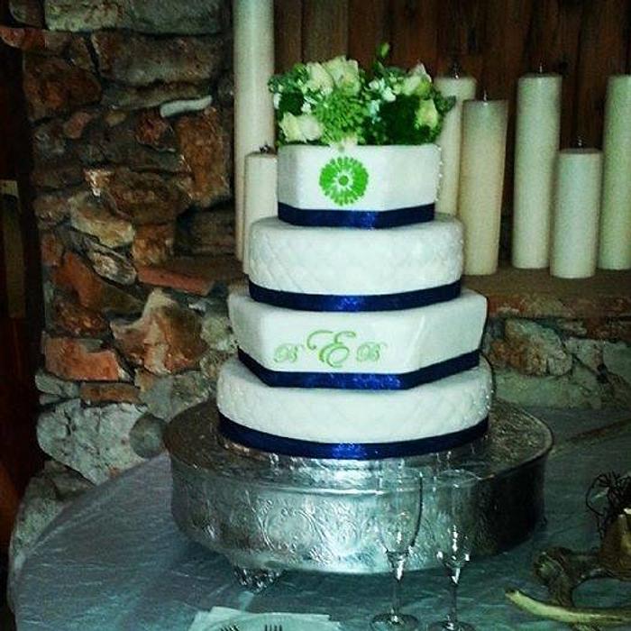 Navy and Lime green Wedding Cake