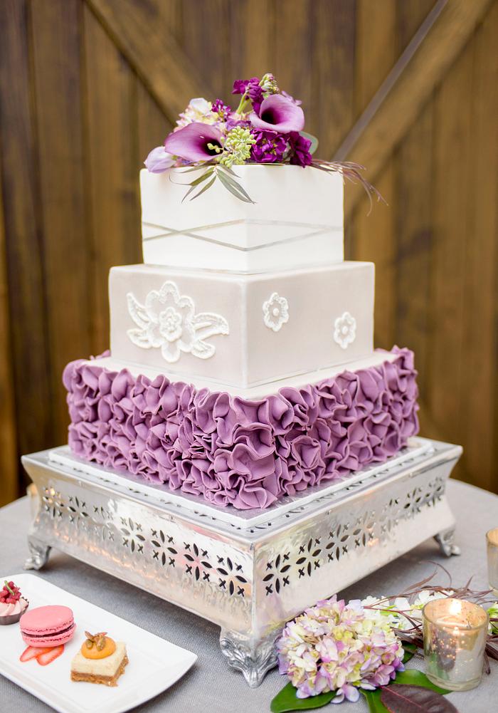 Plum Ruffled Wedding Cake