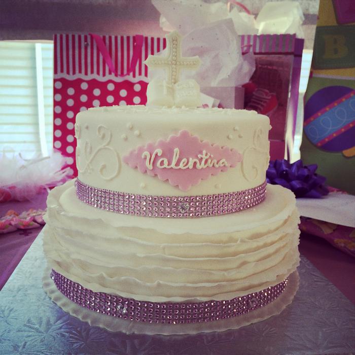 Ruffle baptism cake