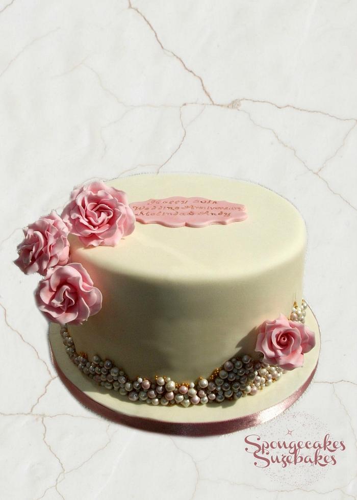 Ivory Pearl Anniversary Cake