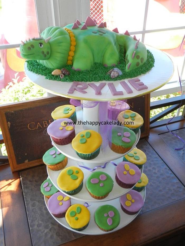 Dino Girl Cake and Cupcakes