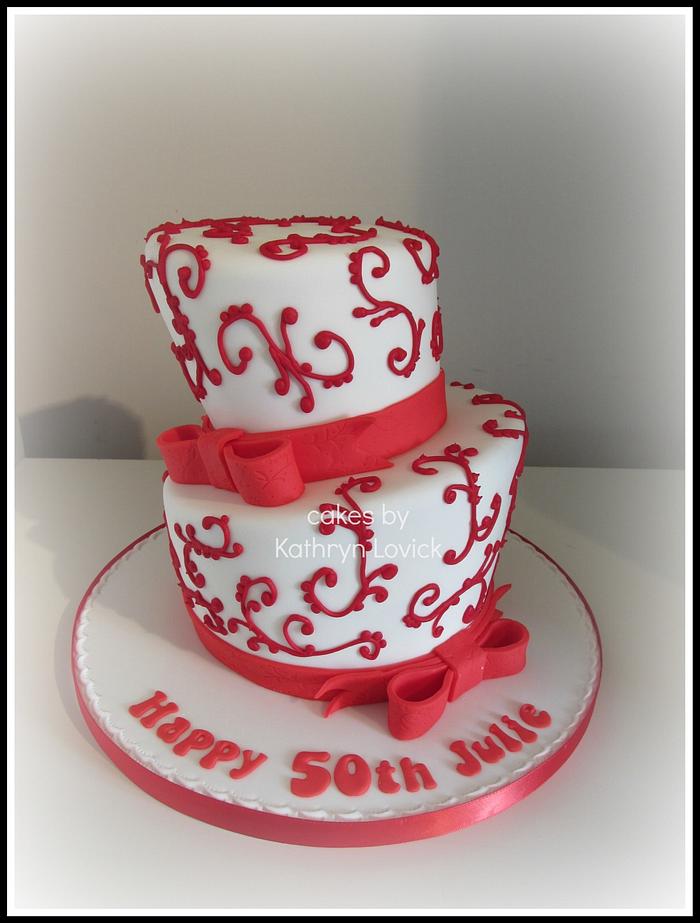 2 tier wonky red and white 