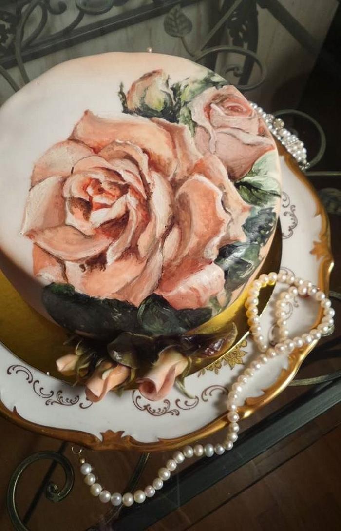 Handpainted rose cake