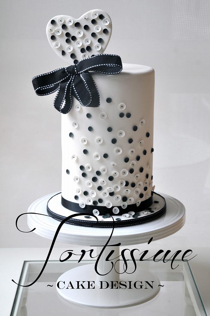 Sequins cake with matching sequinned love heart topper