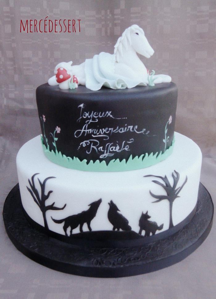 White horse and wolf cake