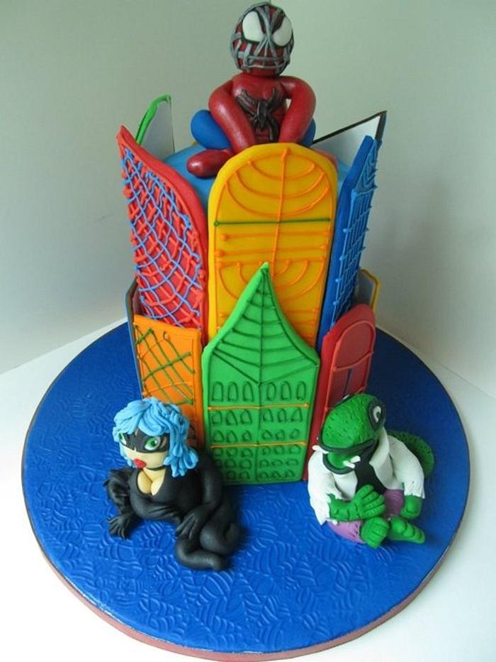 Spider-Man city scape cake