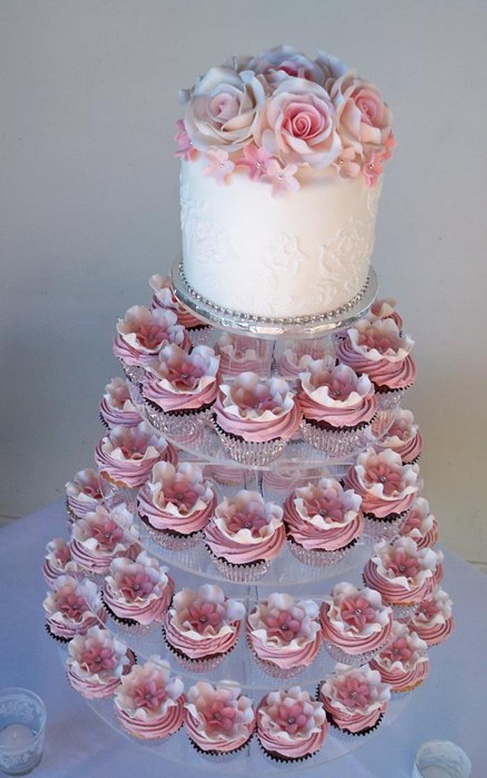 pink rose cupcake tower