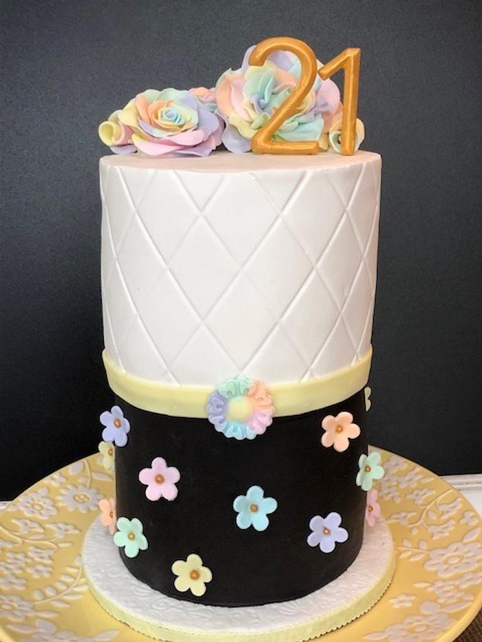 21st Pastel Flower Birthday Cake