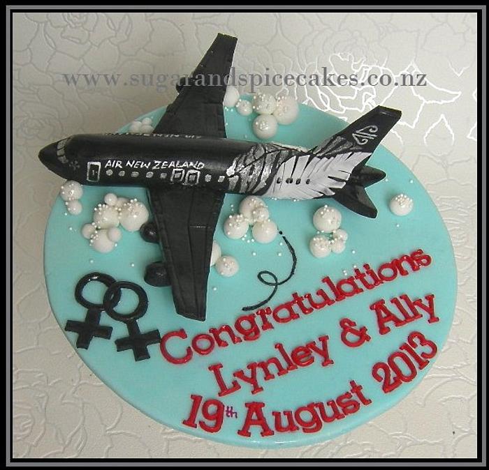 Air New Zealand Plane Wedding Cake topper for 2 Brides ~
