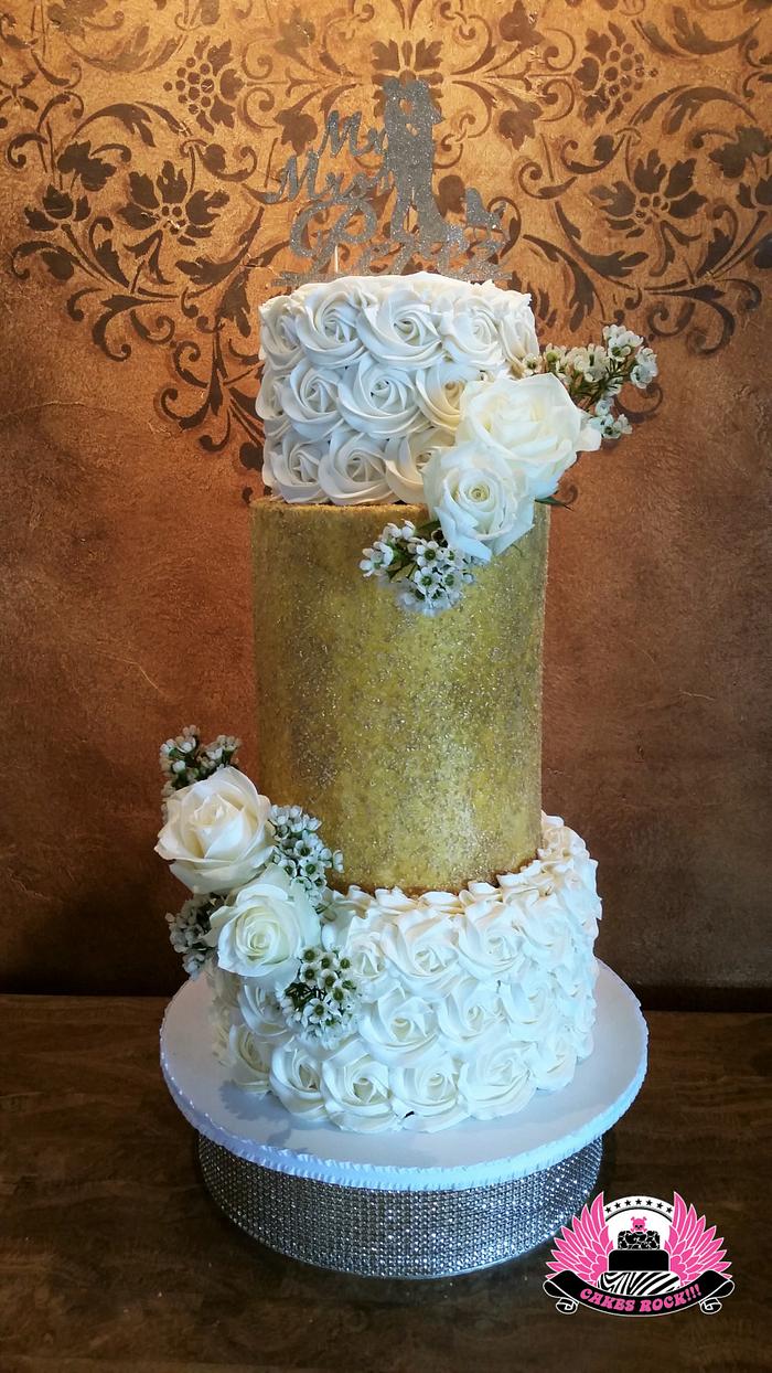 Rosettes and Glitter Wedding Cake